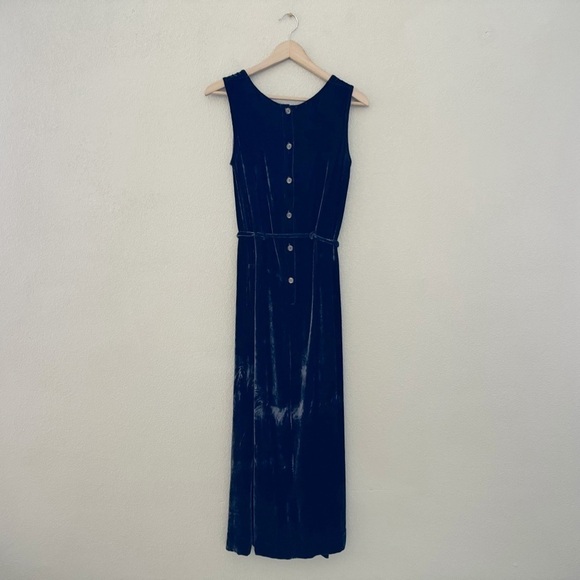 Vintage Velvet Silk Maxi Dress Sleeveless Empire Whimsigoth Y2K Dark Purple S - Picture 2 of 12